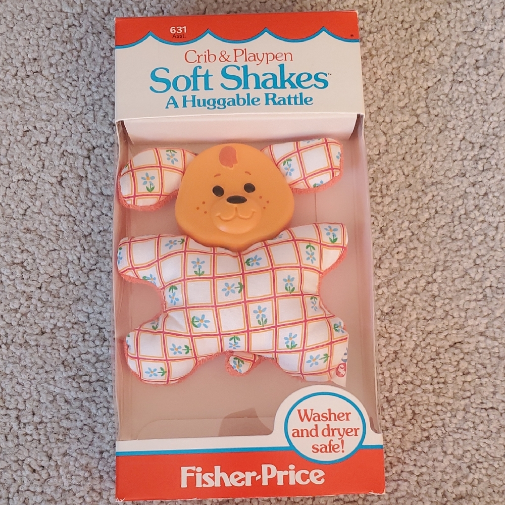 Vintage Fisher-Price Soft Shakes Dog Rattle new in box